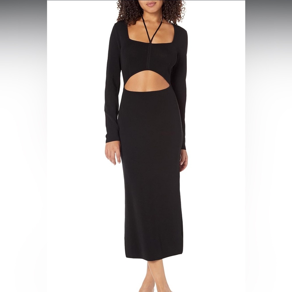 The Drop Elegant Black Cutout Midi Dress